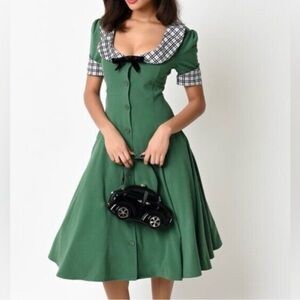 Tatyana Claire Green Plaid Lined Pin Up Dress Size Medium